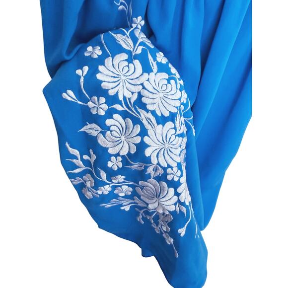 Yumi Kim V-Neck Mini Dress Embroidered Blue White XS Soft Femme Oriental Floral - Picture 6 of 6